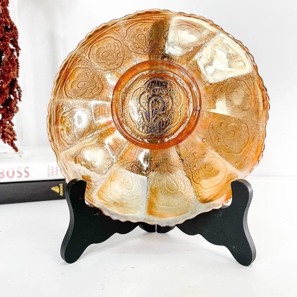 Fenton RARE Persian Medallion Electric Marigold Iridescent Carnival Glass Plate - Picture 5 of 7